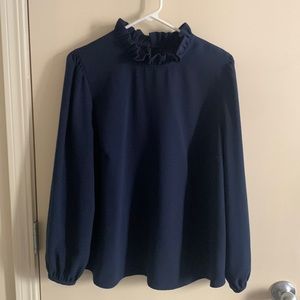 Navy Ruffle Collar J.Crew Blouse